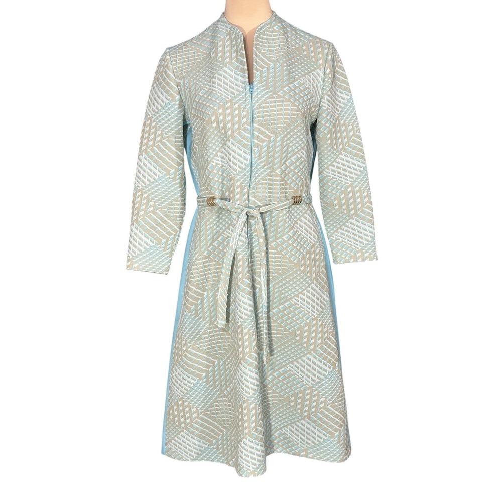Vintage Puritan Forever Young Midi Turquoise Blue & Beige Geometric Dress  S/M